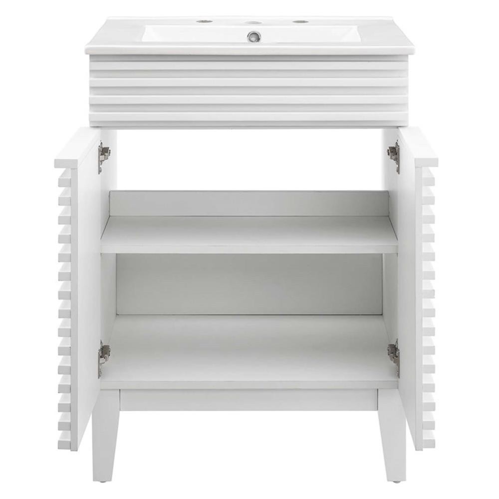 Pemberly Row Contemporary Wood Bathroom Vanity in White Finish
