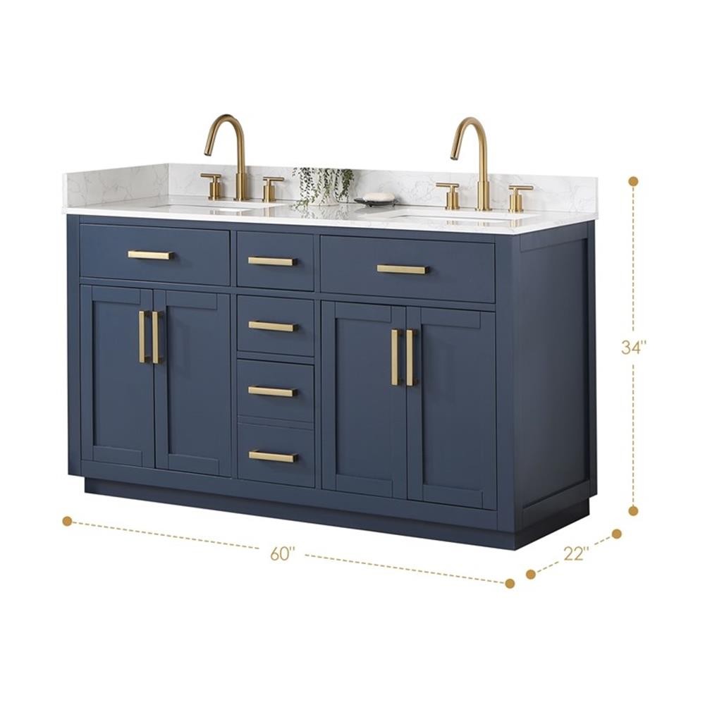 Gavino 60″ Wood Vanity in Royal Blue with Composite Stone Top and Mirror