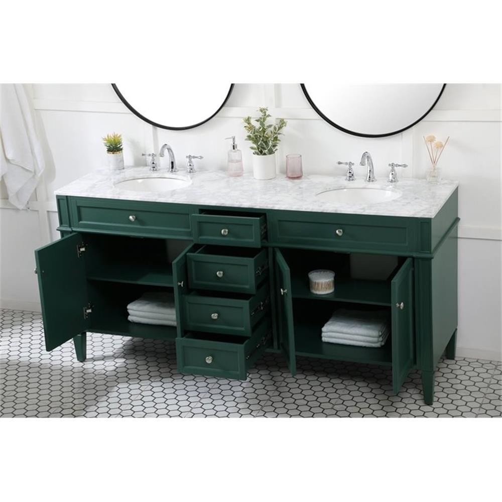 Elegant Decor Park Avenue 72″ Metal MDF Marble Double Bathroom Vanity in Green