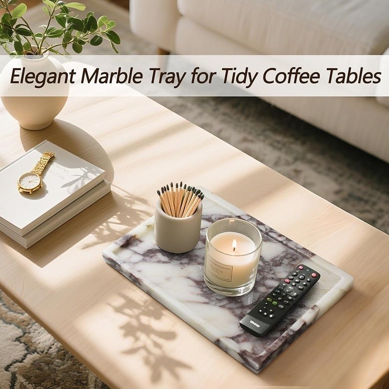 Luxury Marble Vanity Tray Calacatta Viola Storage Home Decor Decorative Tray New