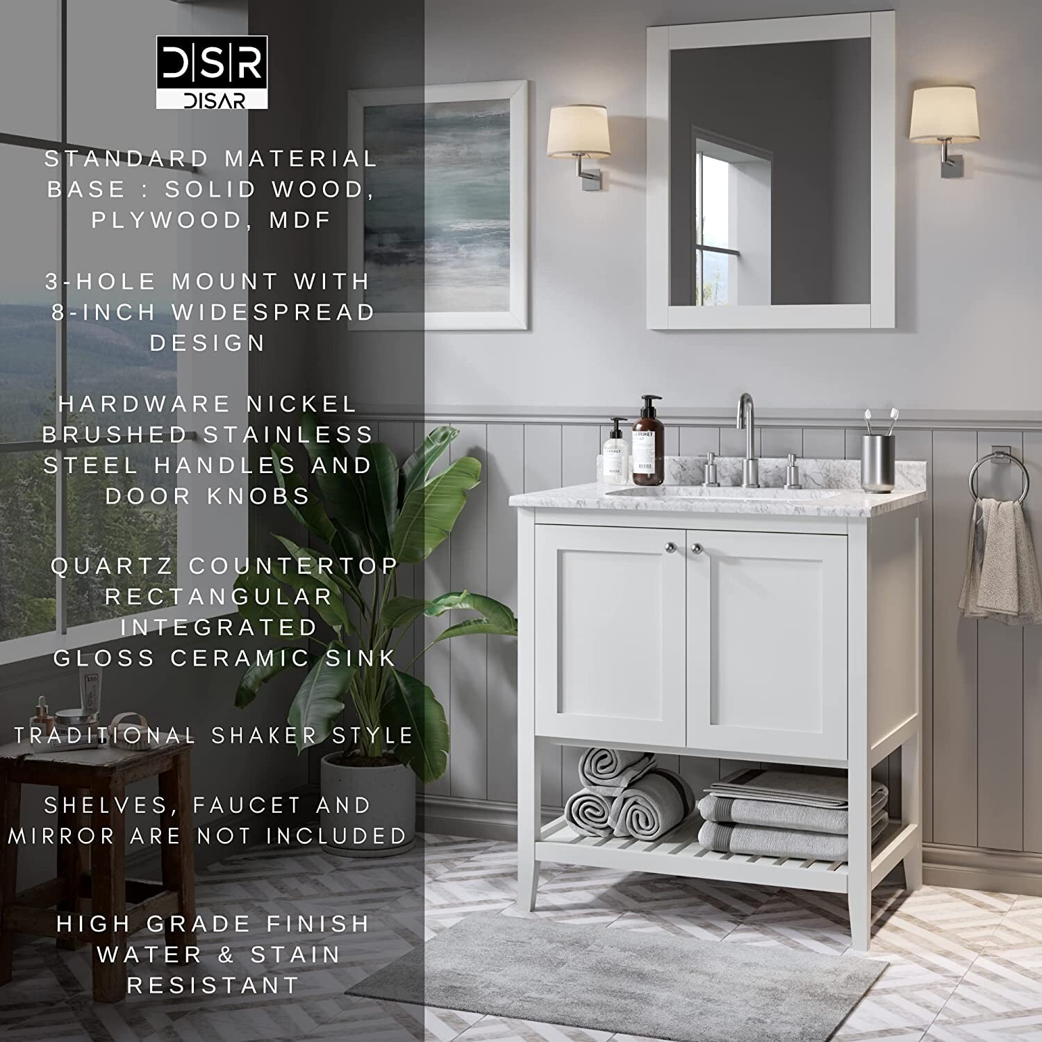 DSR 24” Single Shaker Solid Wood Bathroom Vanity with Calacatta Quartz Top