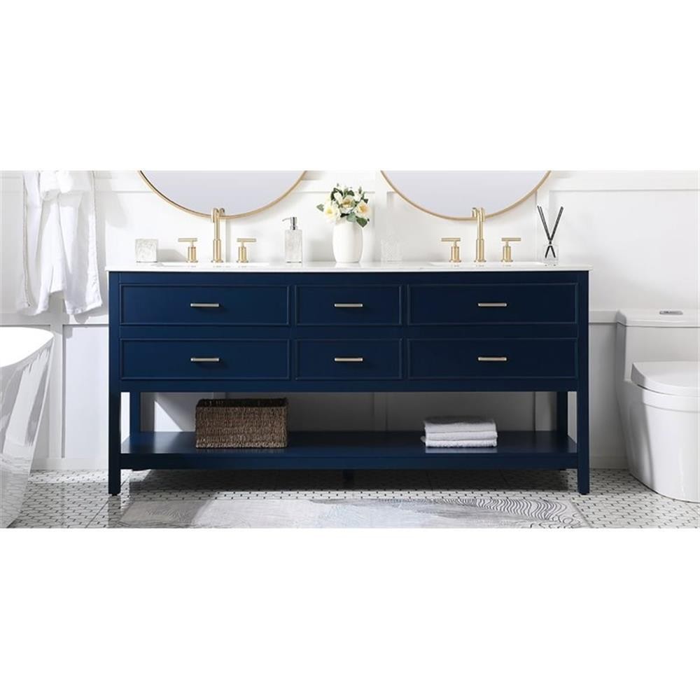 Elegant Decor Sinclaire 72″ Aluminum Alloy & MDF Double Bathroom Vanity in Blue