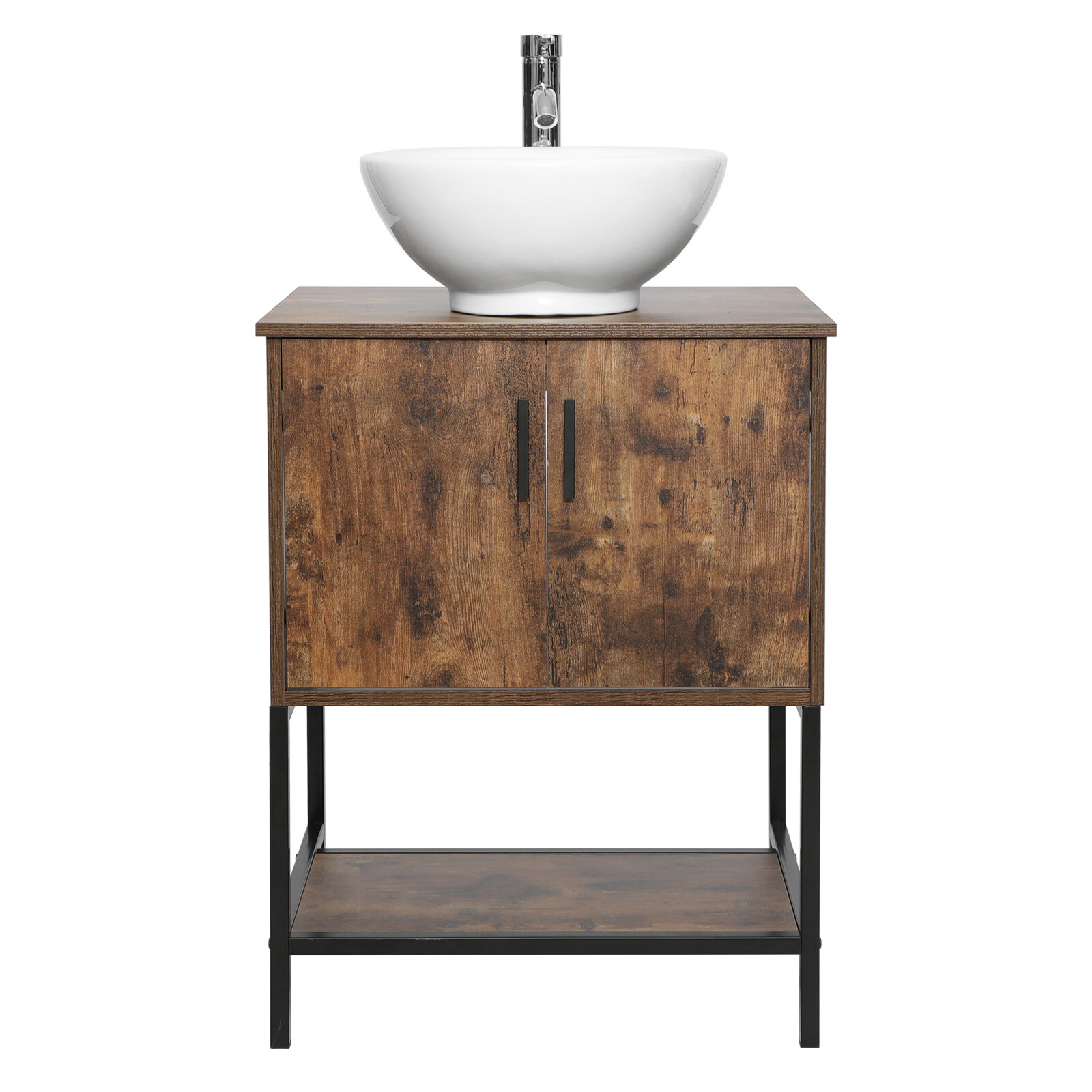 24″ Bathroom Vanity Cabinet Combo Organizer Top Vessel Sink W/ Faucet Drain Hose