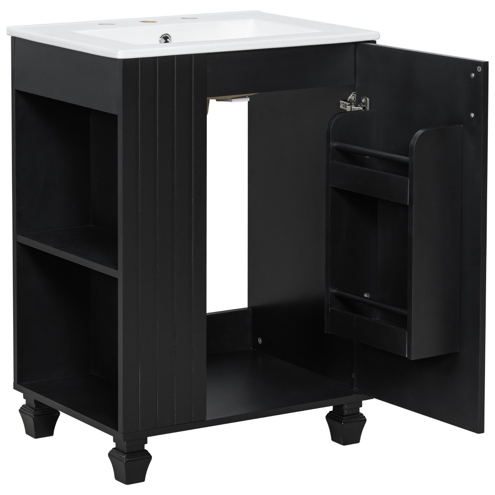 24″ Bathroom Vanity Storage Cabinet w/ Ceramic Sink Door Shelf Solid Wood Frame