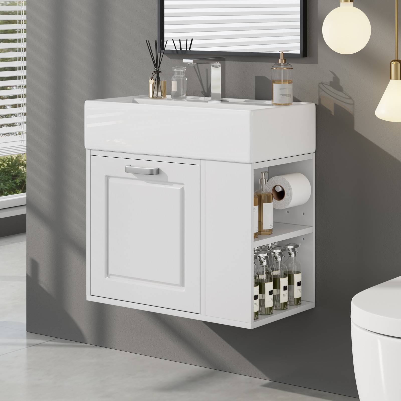 21.8″ Bathroom Vanity w/Ceramic Sink Wall Mounted Storage Cabinet w/Drawer