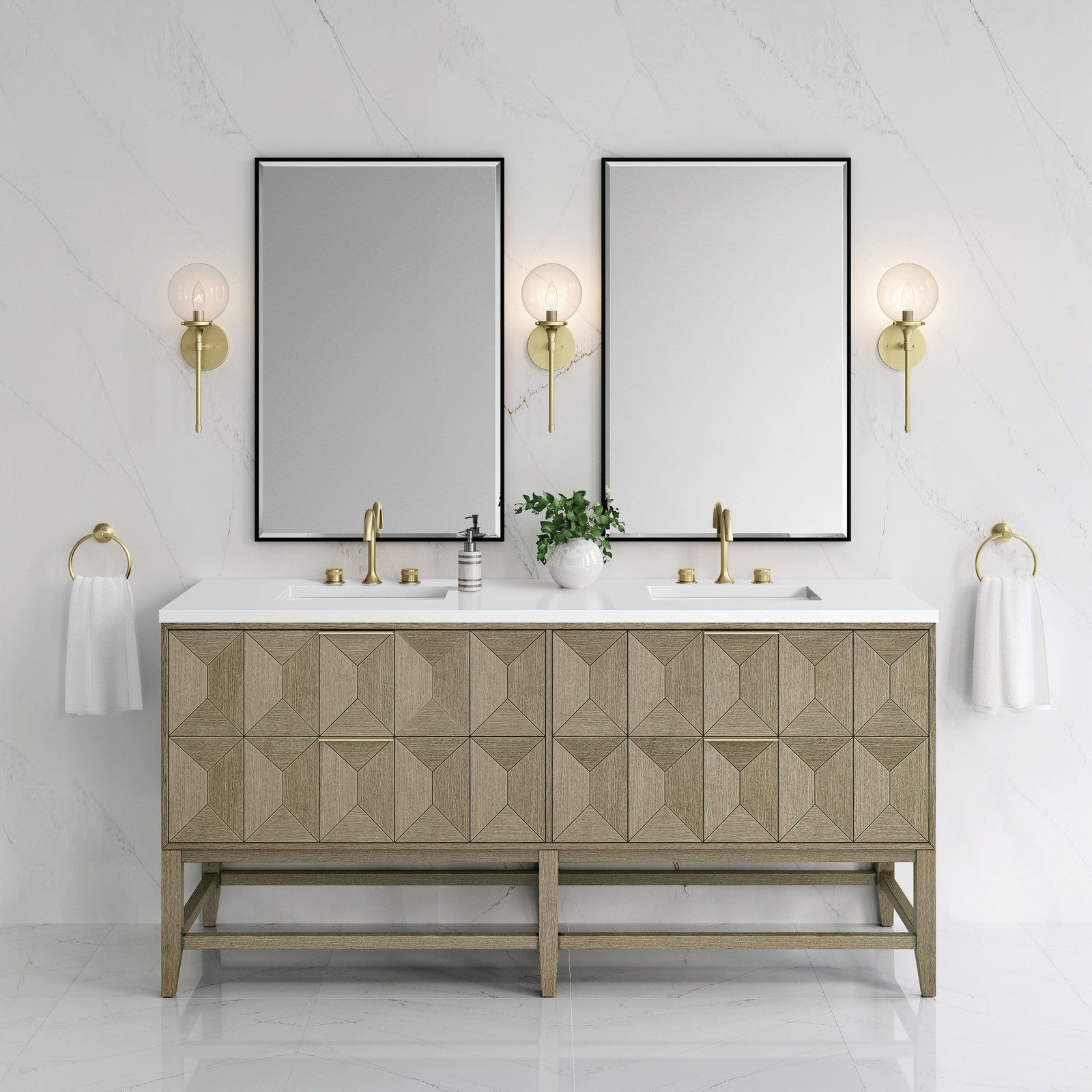 James Martin Vanities D100-V72-3WZ Emmeline 72″ – Pebble Oak / White Zeus