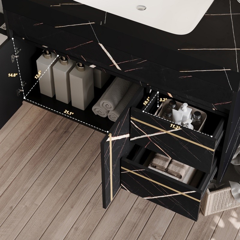 35.4in Bathroom Vanity w/Ceramic Sink Wall Mount Floating Cabinet for Small Room