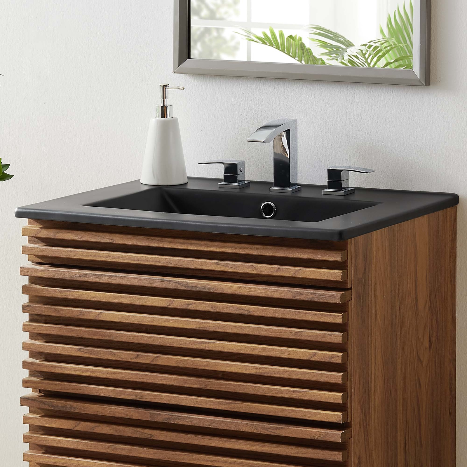 Modway Cayman Modern 24″ Bathroom Sink in Black With Rectangular Basin