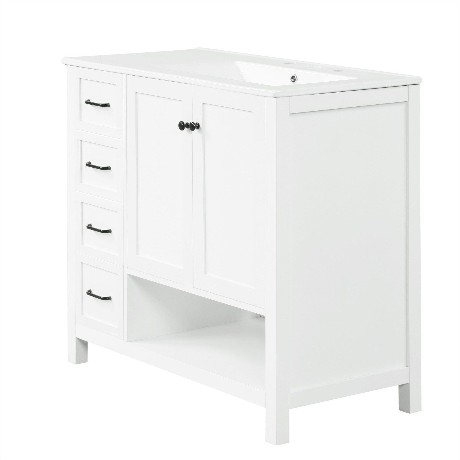 36″ Bathroom Vanity with Ceramic Sink, Modern Storage Cabinet w/Doors & Drawers