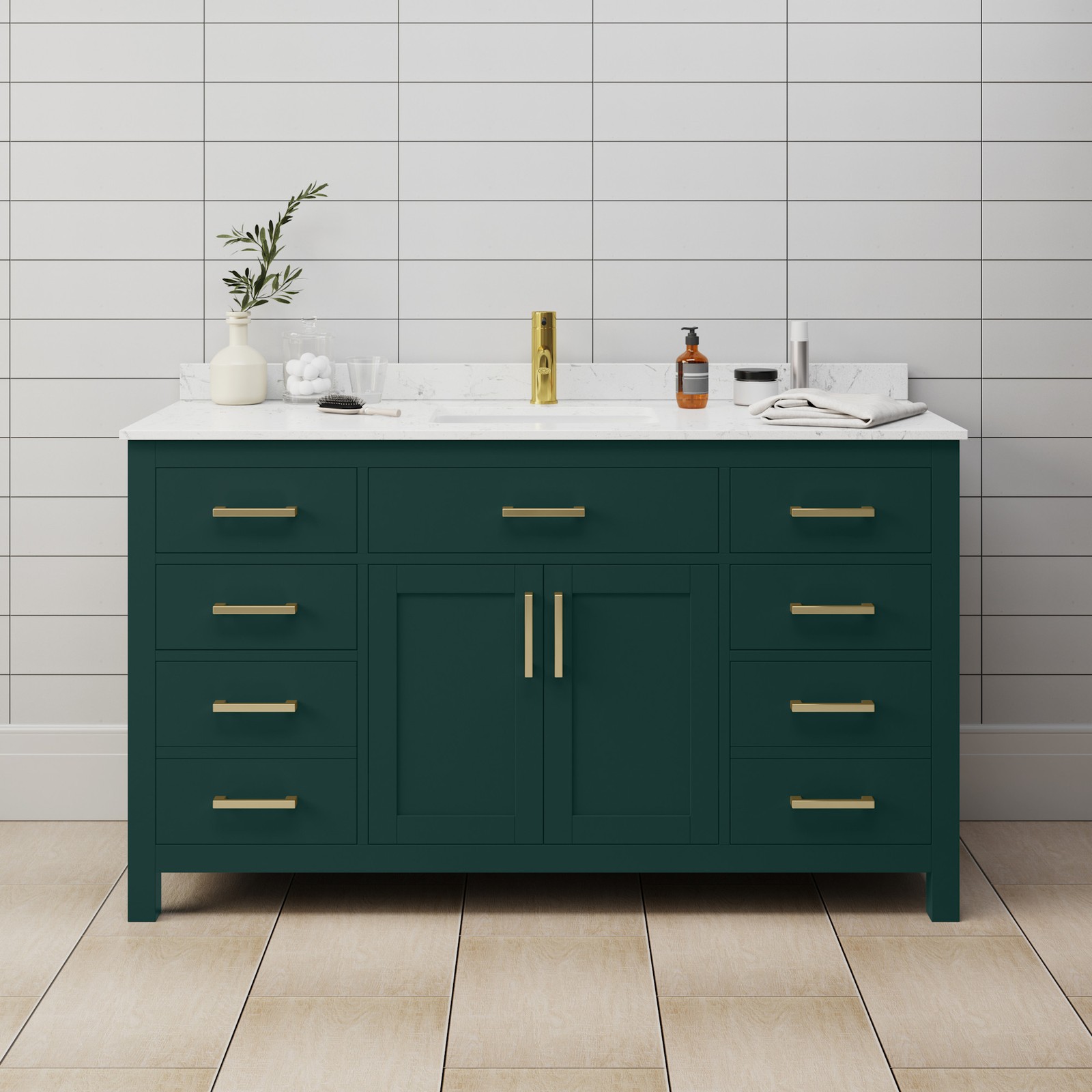 Wyndham Collection WCG242460S-UNSMXX Beckett 60″ – Green / Carrara Cultured