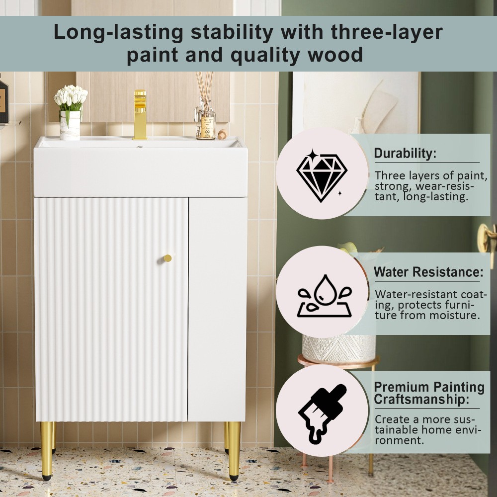 21.6″ Bathroom Vanity Single Ceramic Sink Right Side Storage
