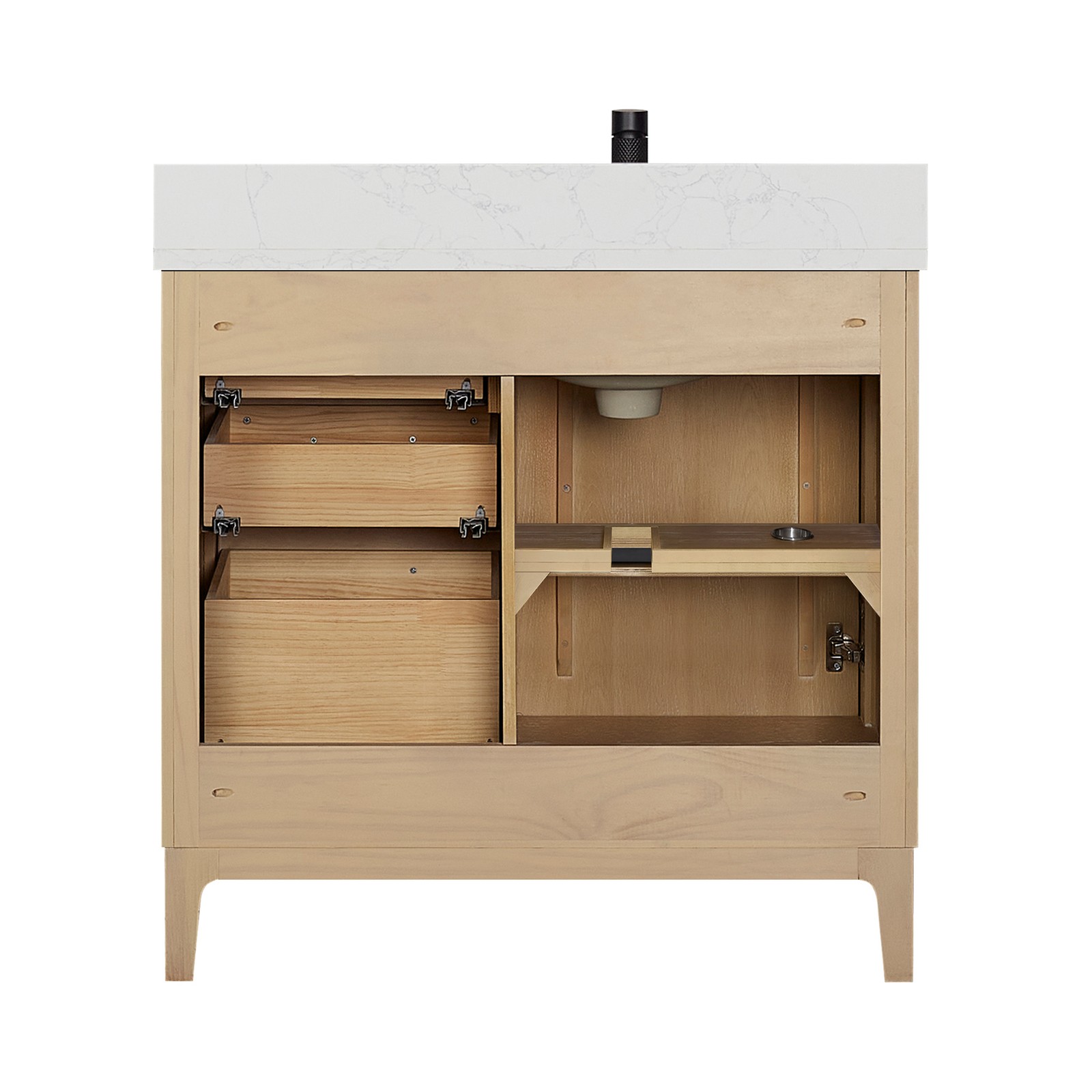 Gara 36″ Single Bath Vanity in Washed Ash Grey w/ White Grain Composite & Mirror