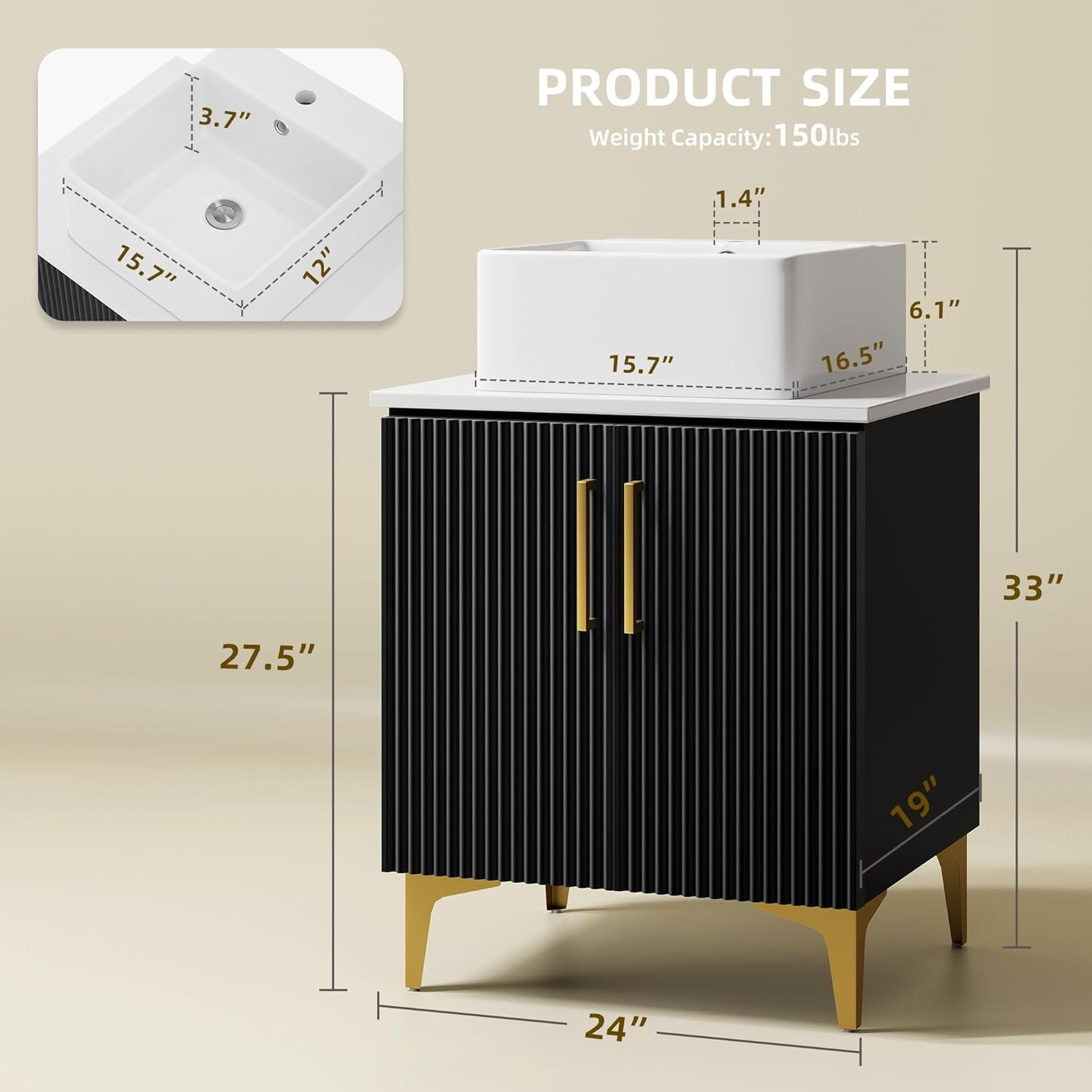 YITAHOME 24 Inch Bathroom Vanity with Vacuum Forming, Freestanding Storage Cabin