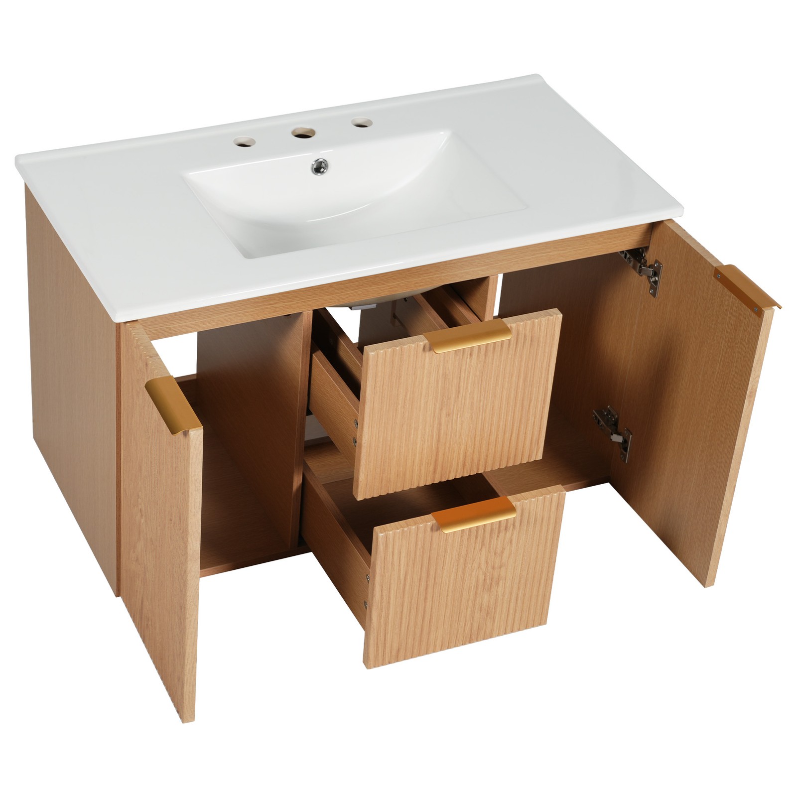 36 Inch Single Sink Bathroom Vanity with Ceramic Top, MDF Cabinet