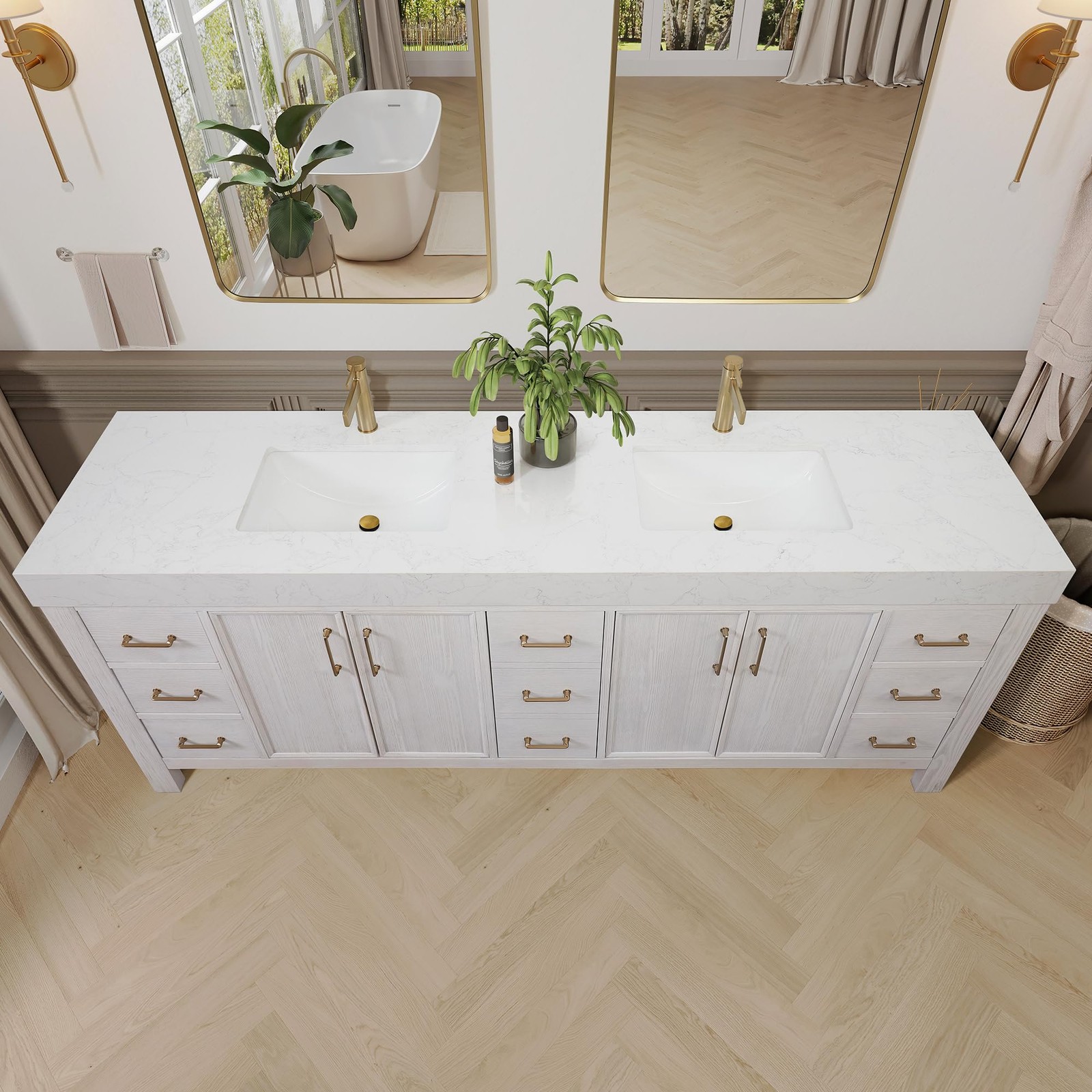 Miseno MV-LEON84-LWT-FB León 84″ Free Standing Double Basin Vanity Set