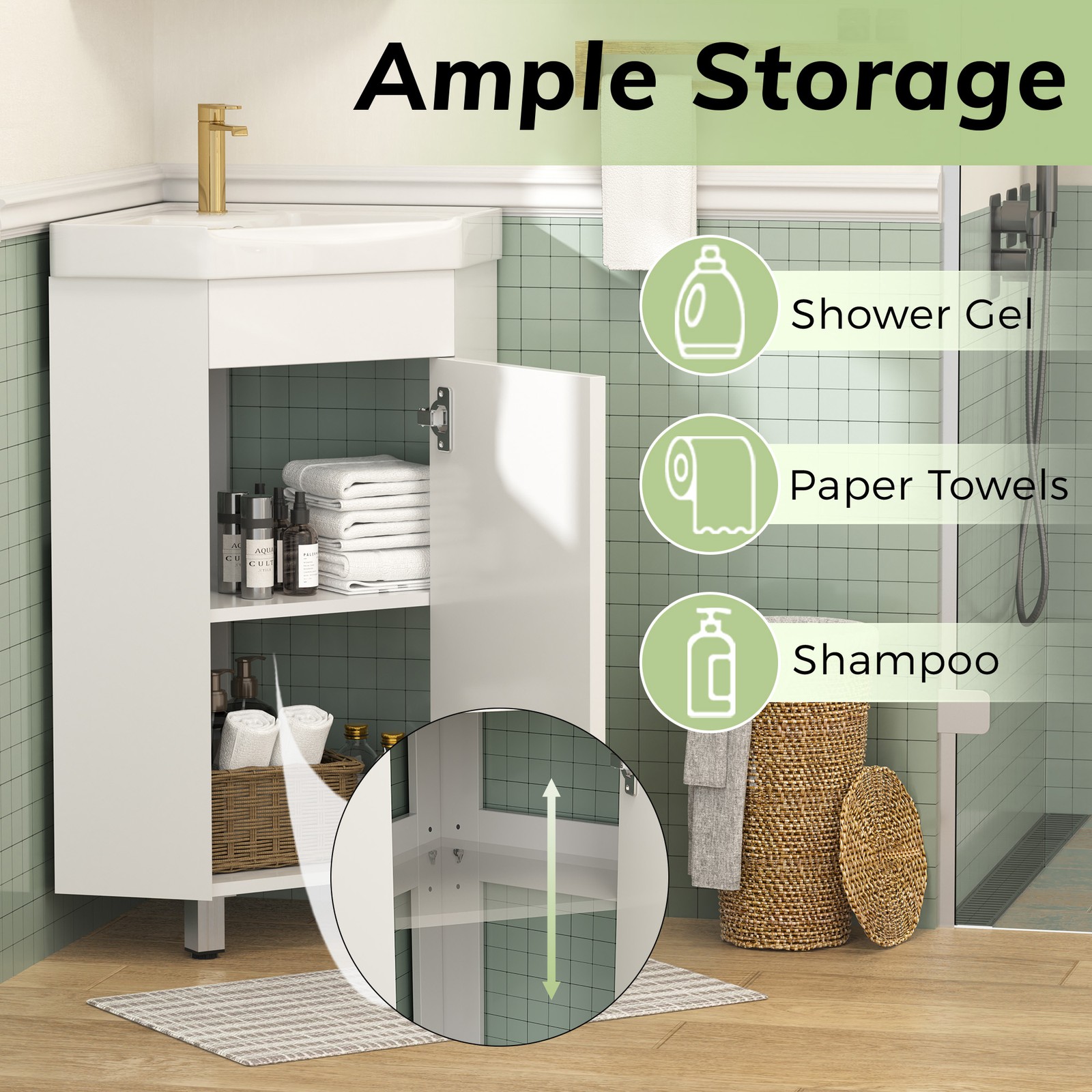 24″ Corner Bathroom Vanity with Sink for Small Compact Space Freestanding White
