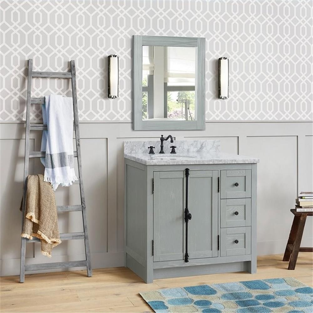 Plantation 37″ Solid Wood Vanity with Left Oval Sink in White/Gray Ash