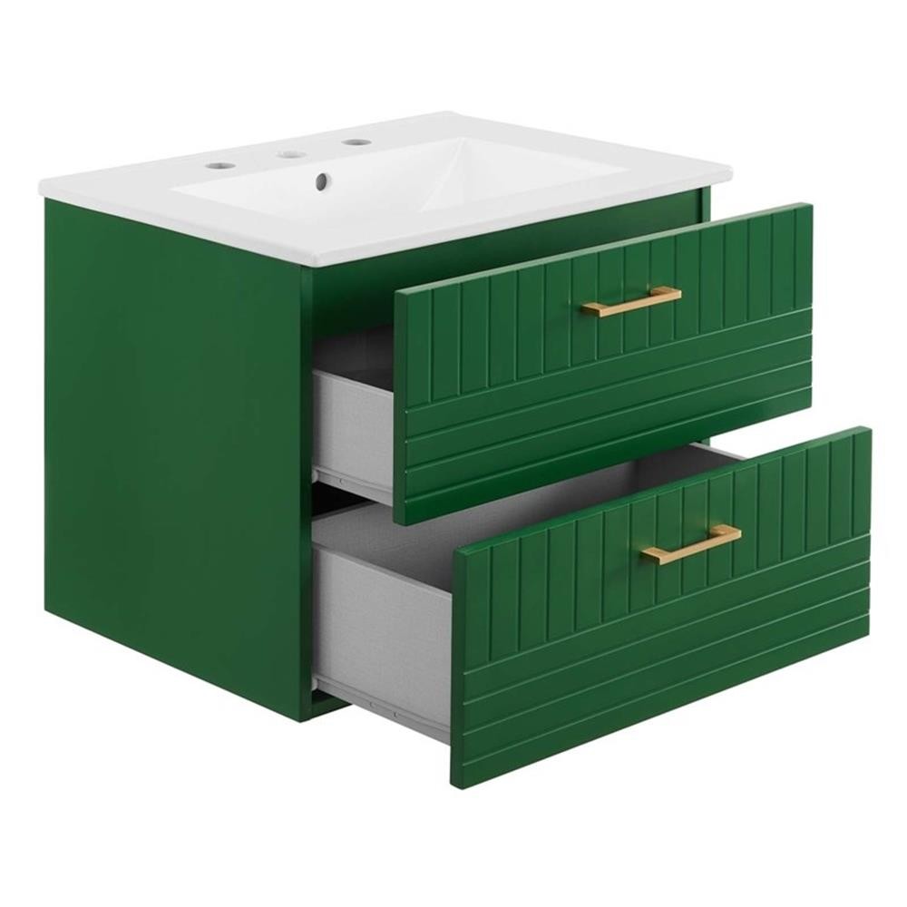 Pemberly Row 24″ Modern Wood/Ceramic Bathroom Vanity in Green/White