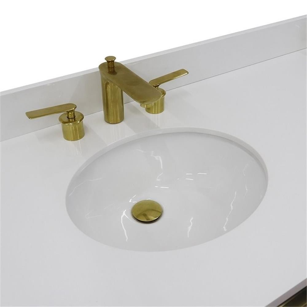Trento 61″ Double Oval Sink Solid Wood Vanity in Blue/White Quartz Stone