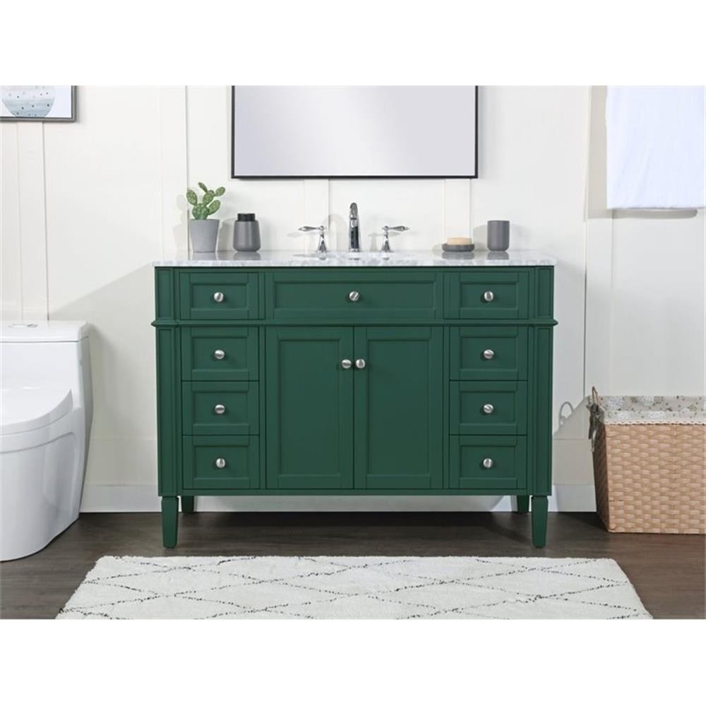 Elegant Decor Park Avenue 48″ Metal MDF Marble Single Bathroom Vanity in Green