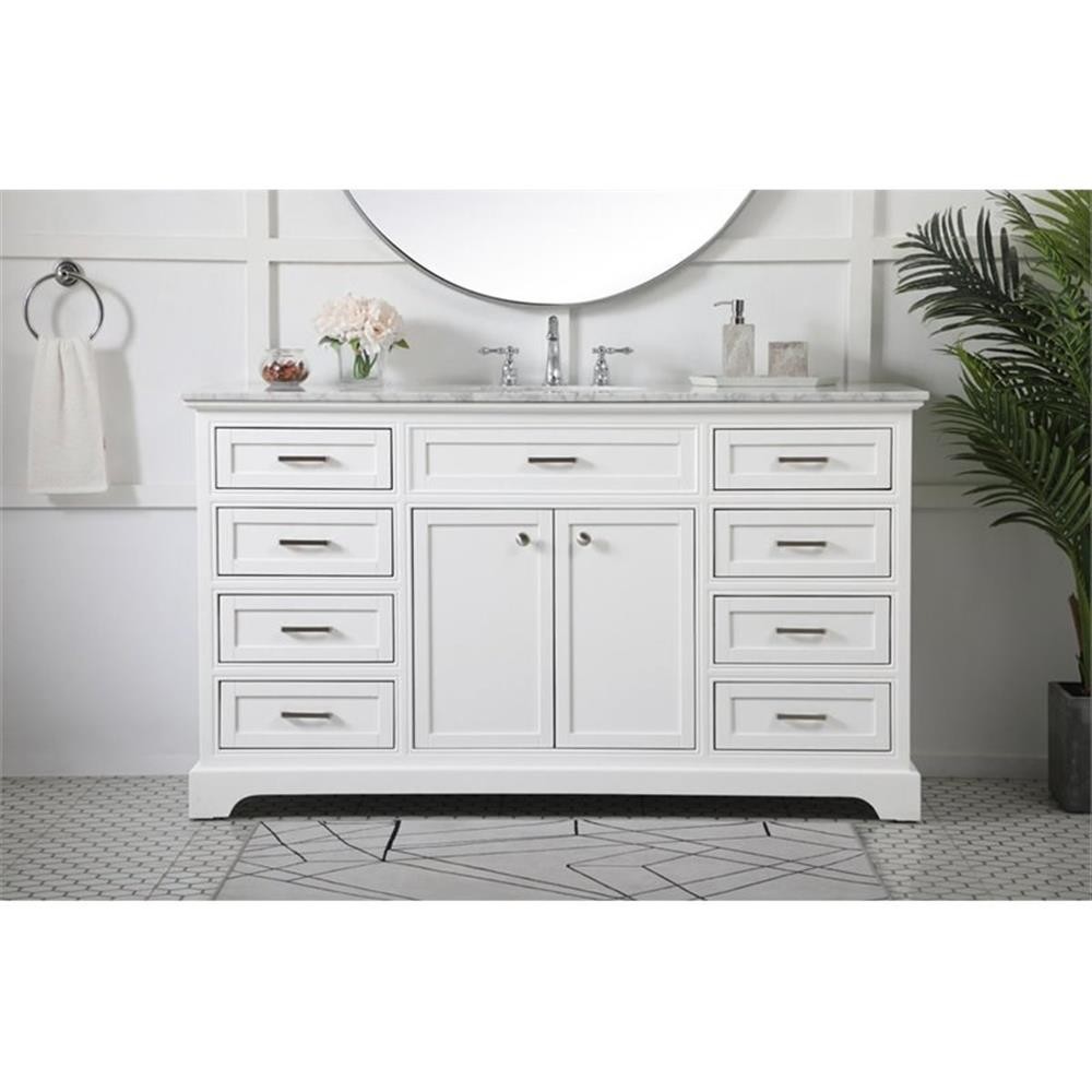 Elegant Decor Americana 60″ Metal MDF Marble Single Bathroom Vanity in White