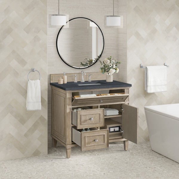 36″ James Martin Lorelai 424-V36-WWO-3CSP Vanity Cabinet Charcoal Soapstone Top