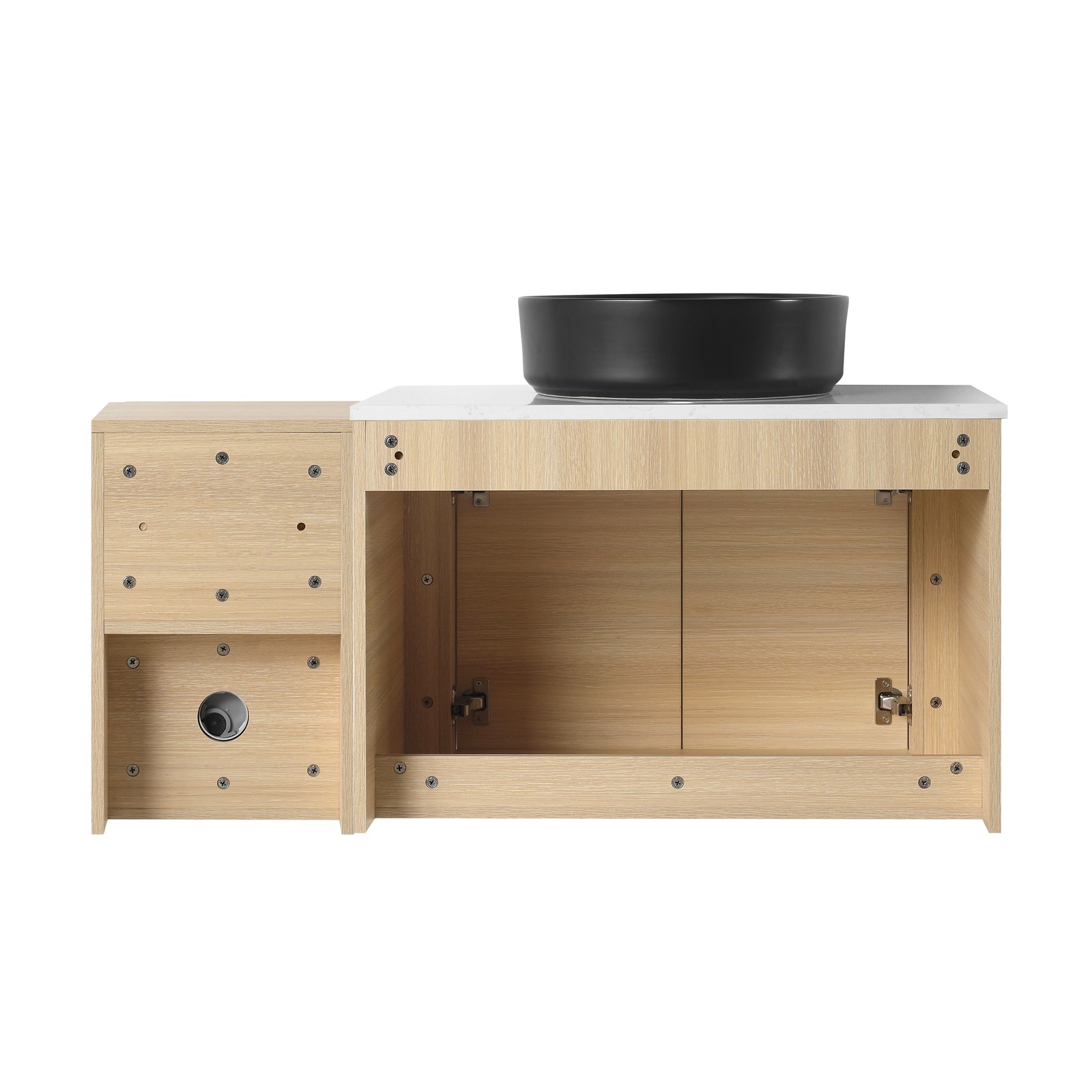 42in Plywood Floating Bathroom Vanity W/Black Ceramic Basin Sink Storage Shelves