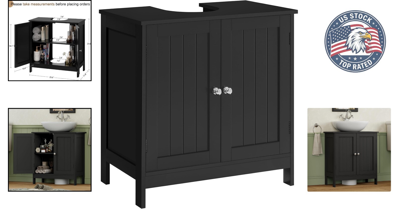 Moisture Resistant U-Shaped Under Sink Cabinet with 2 Doors – Quick Assembly