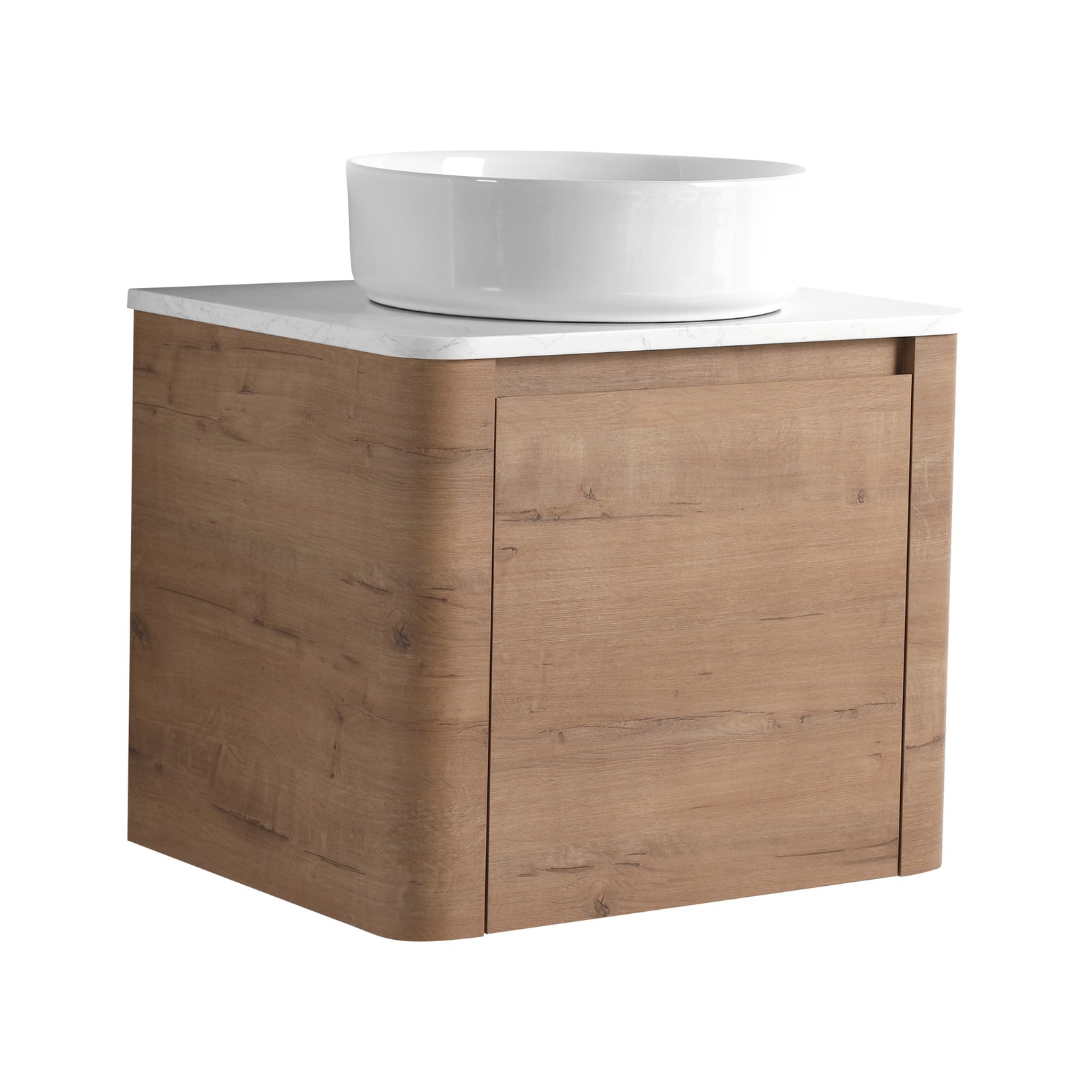 24 In Bathroom Vanity With White Flat Stone Slab Top White Ceramic Vessel Sink