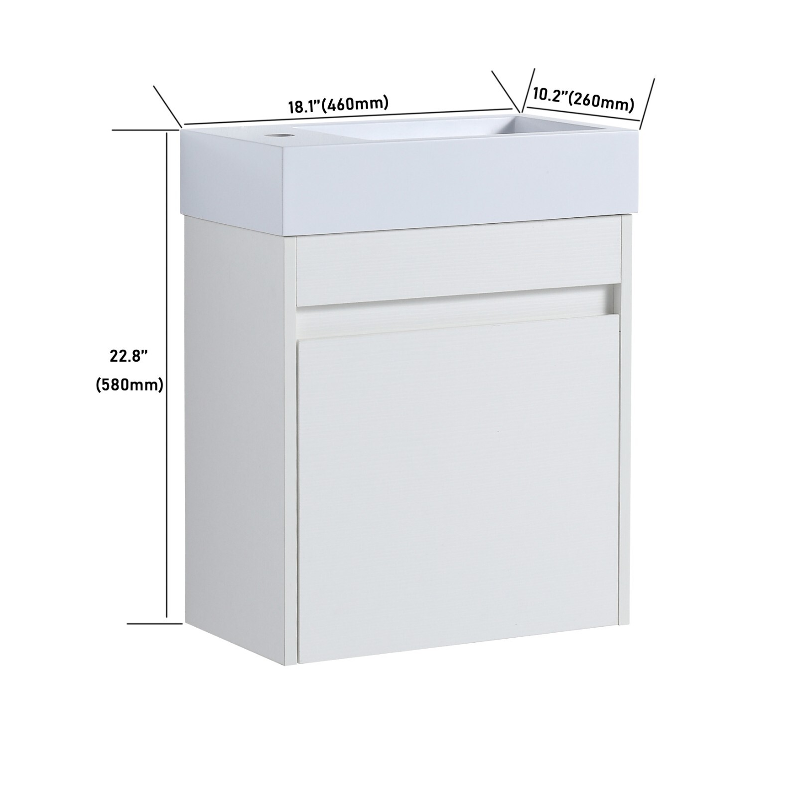 18” Floating Wall-Mounted Bathroom Vanity with White Resin Sink & Soft-Close