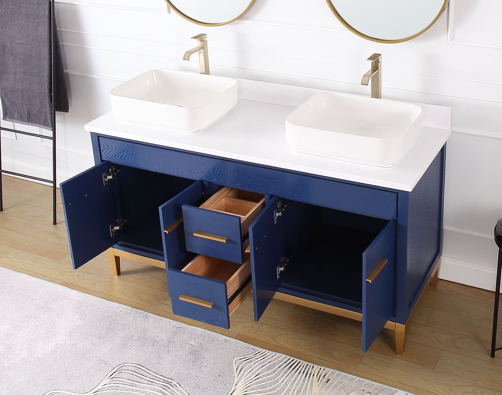 60″ Tennant Brand Navy Blue Beatrice Vessel Sink Bathroom Vanity 9960-VB60-QT