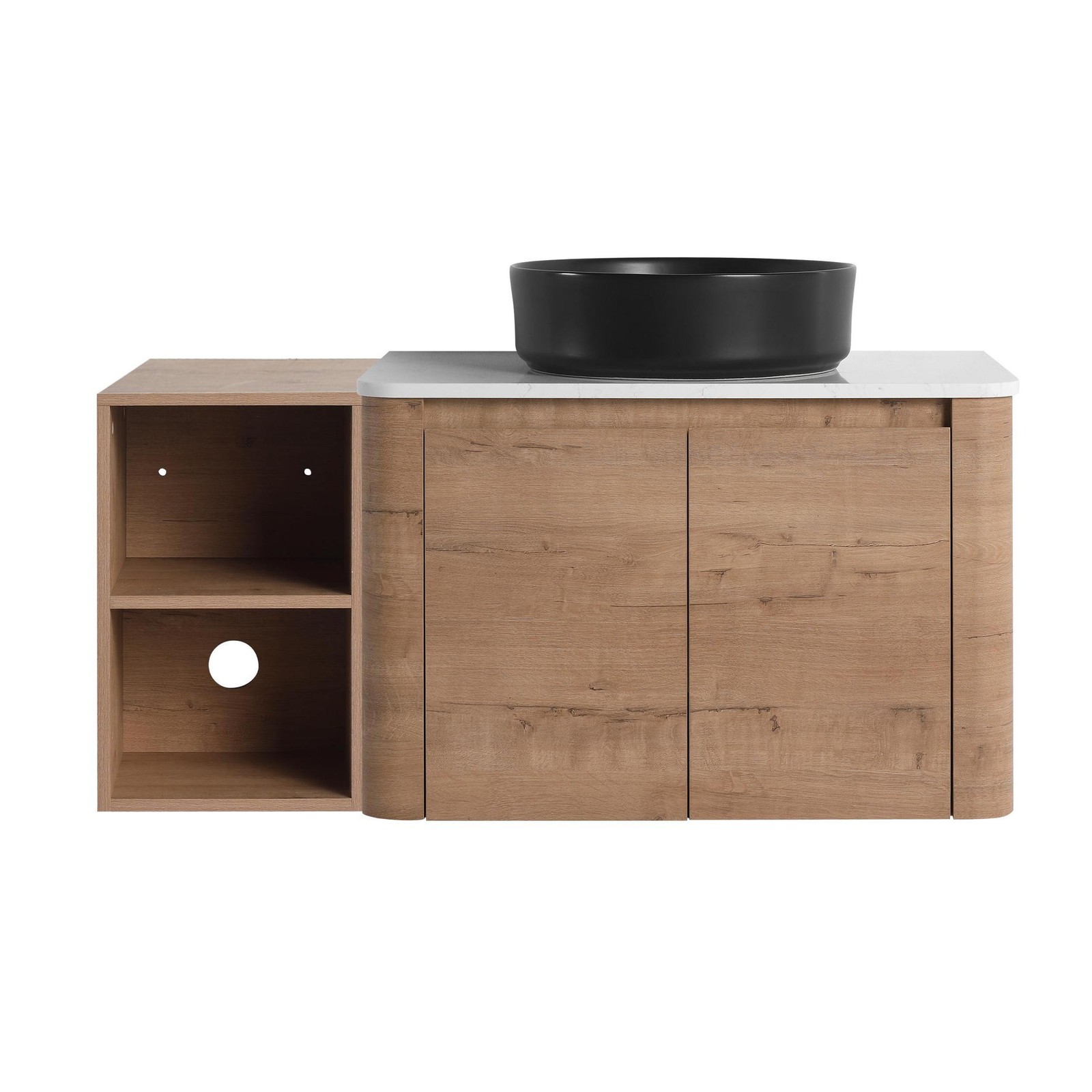 42” Wall-Mounted Bathroom Vanity Counter Top Black Vessel Sink Storage Shelves