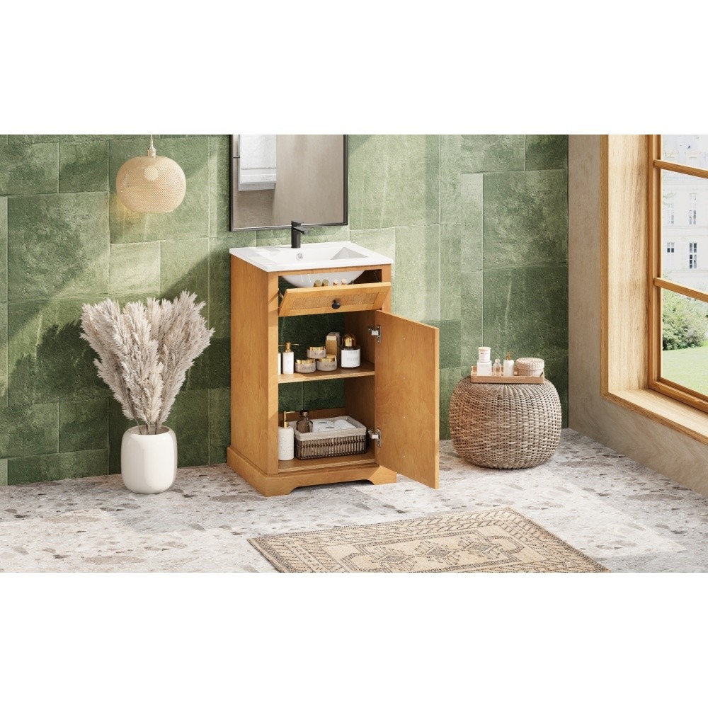 20″ Bathroom Vanity with Integrated Ceramic Sink Cabinet with Soft-Closing Door