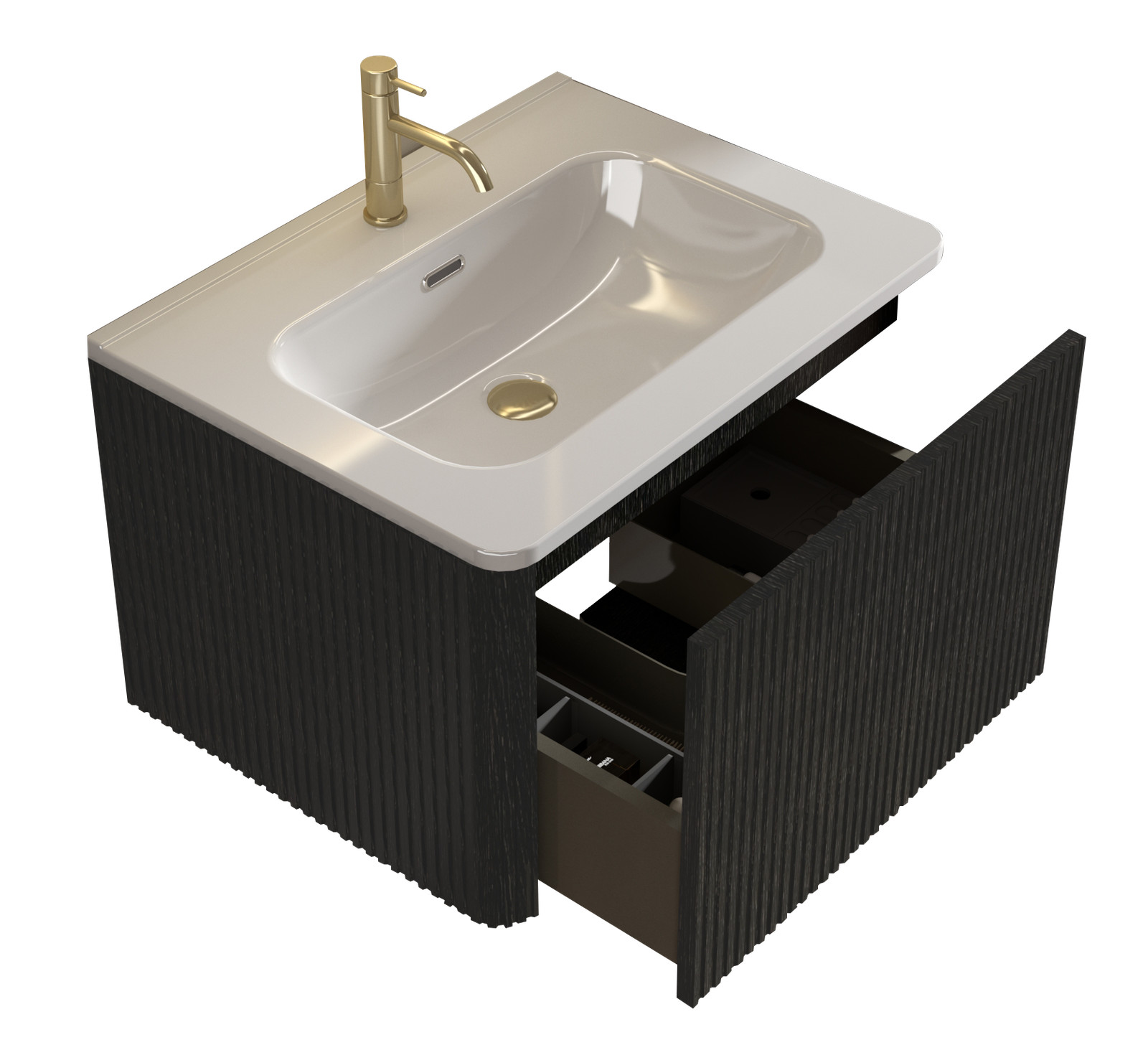 Etna 24 Inch Black Oak Floating Bathroom Vanity with White Ceramic Sink