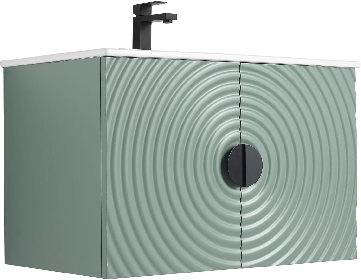 Mint Green 30″ Floating Bathroom Vanity with Sink & Fluted Door Design