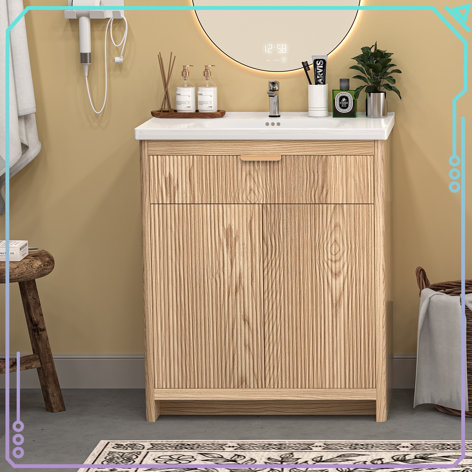 24″/31” Bathroom Vanity with Sink Bathroom Cabinet w/ Shelf Storage and Drawer