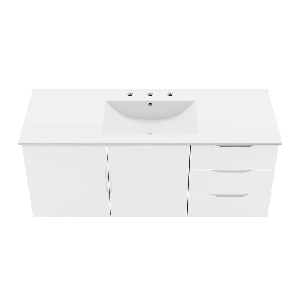 48″ Floating Bathroom Vanity Single Ceramic Sink Countertop Black White Gray