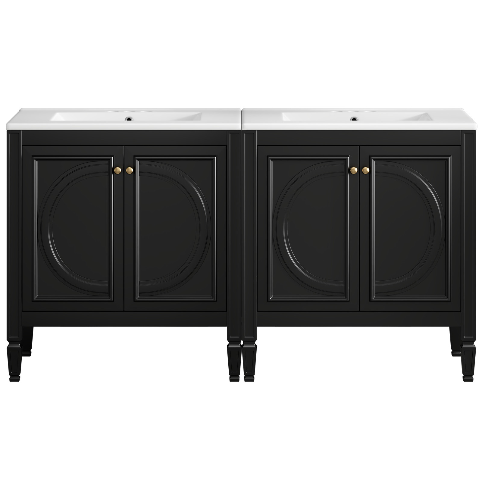 60″ Bathroom Vanity with Double Sink, Ceramic Sink, Soft Close Doors, Black