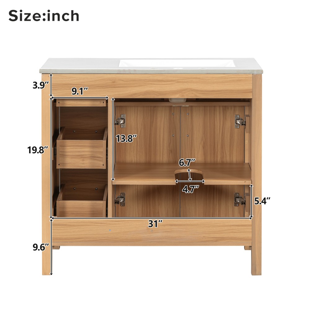 36 Inch Wood Bathroom Vanity with Ceramic Sink, Soft Close Doors & Drawers
