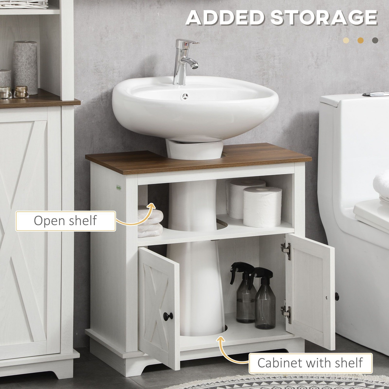 23.5×11.75×23.5in Vanity Cabinet with 110lb Capacity 2 Doors and Shelves