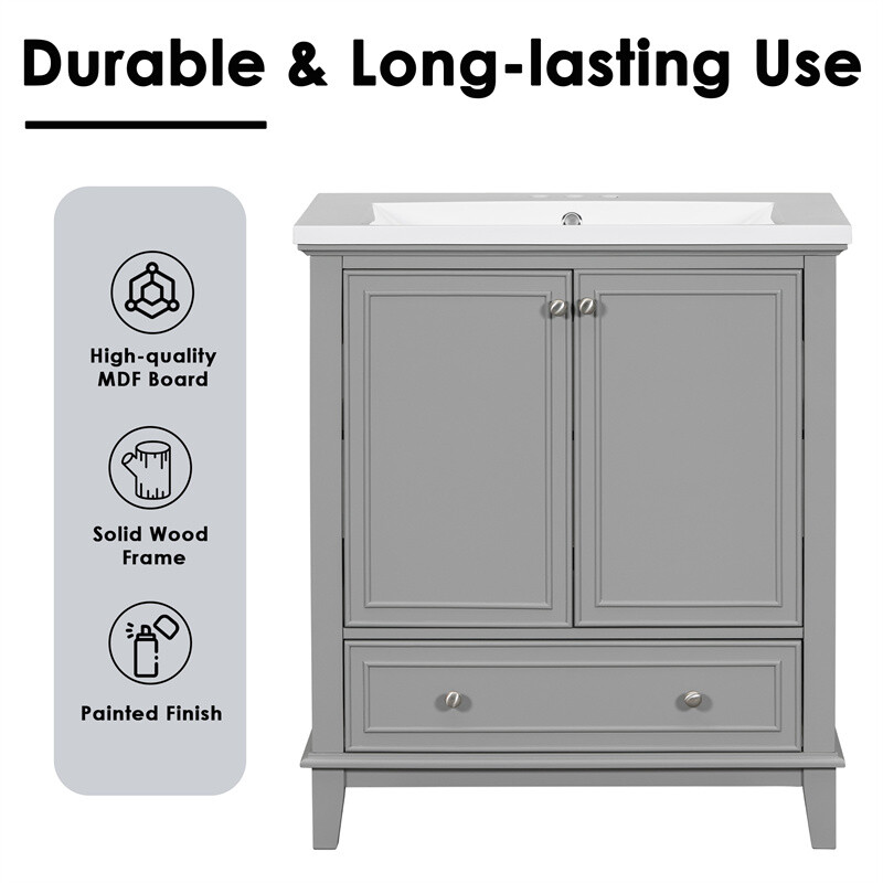 30″ Modern Bathroom Vanity with Sink Set,Gray Bathroom Cabinet w/Doors & Drawer