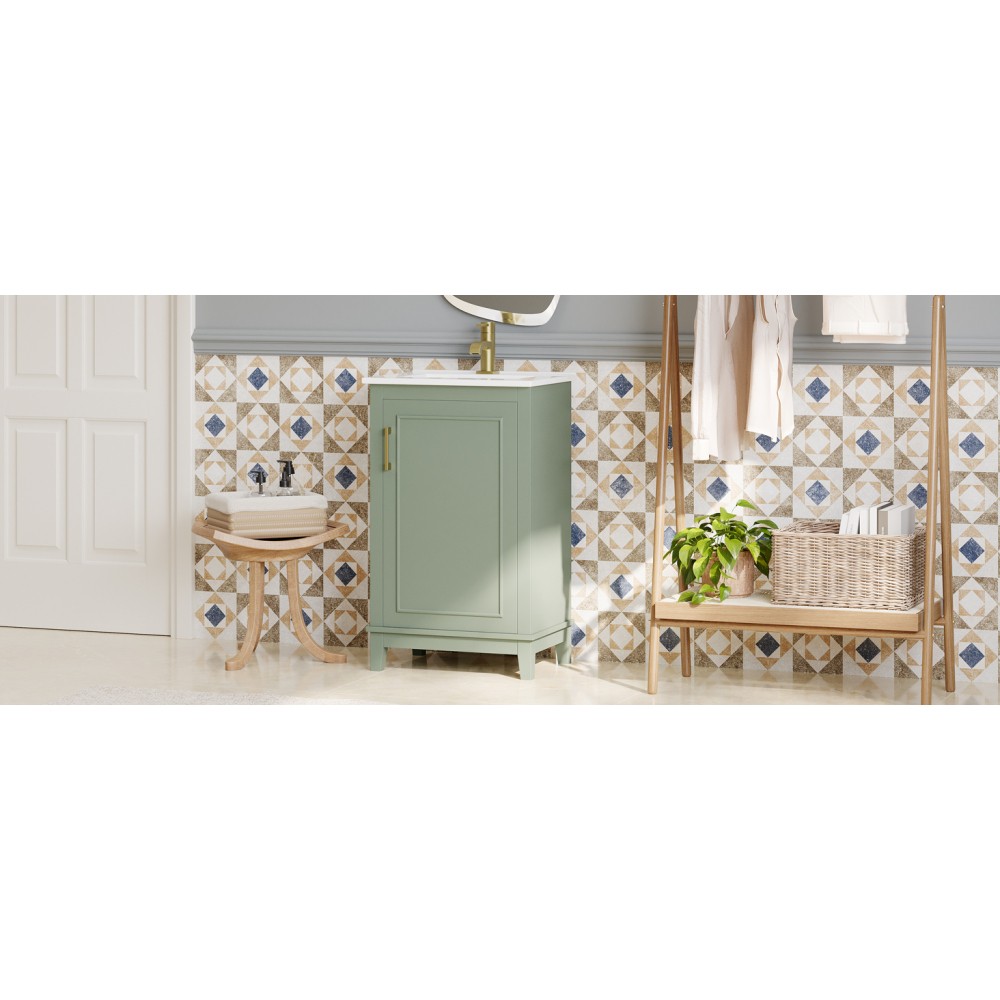 20 Inch Modern Small Bathroom Vanity Cabinet With Ceramic Basin- 20*14.5*33.3 In