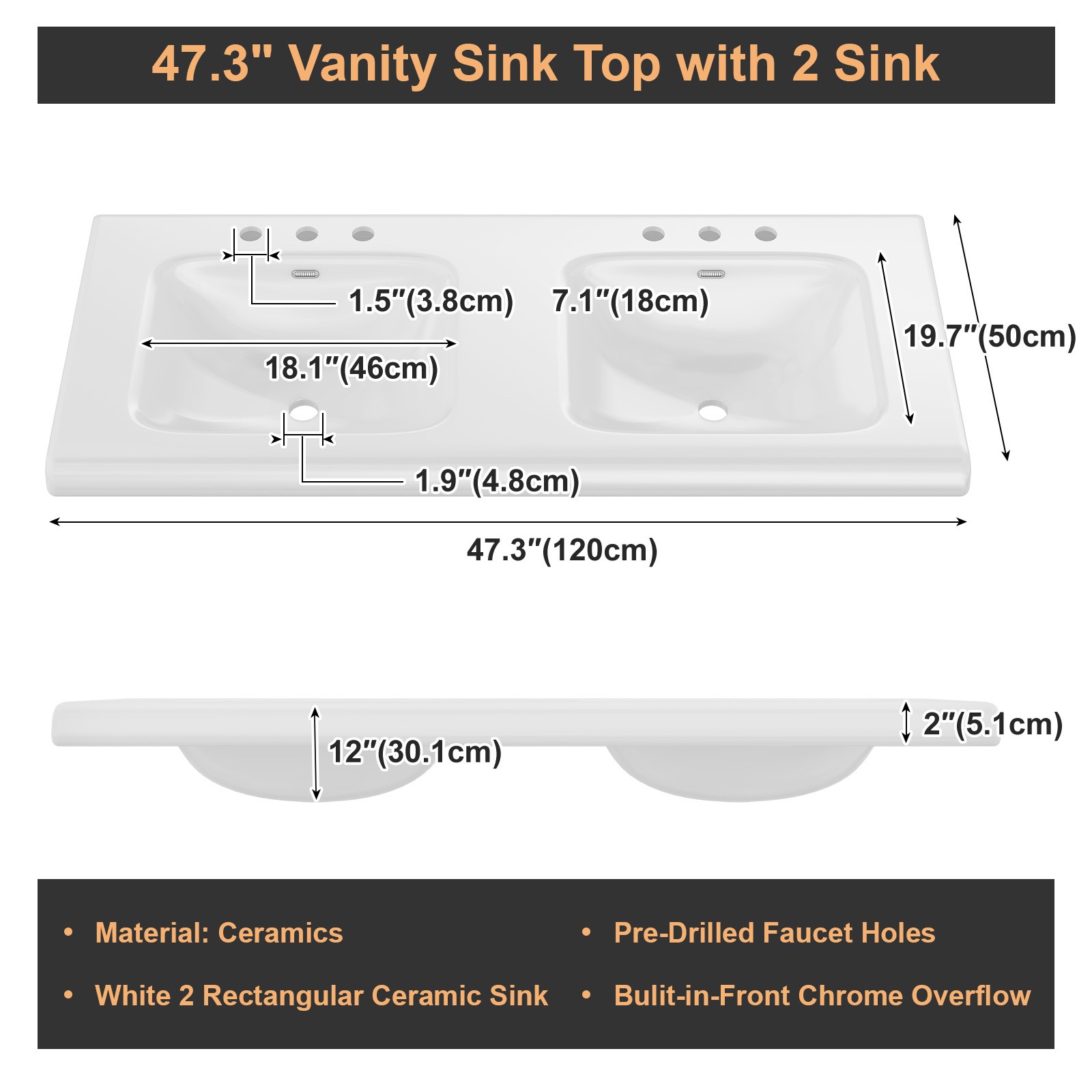 Modern Bathroom Vanity with Double Ceramic Sink Large Bathroom Vanity Cabinet