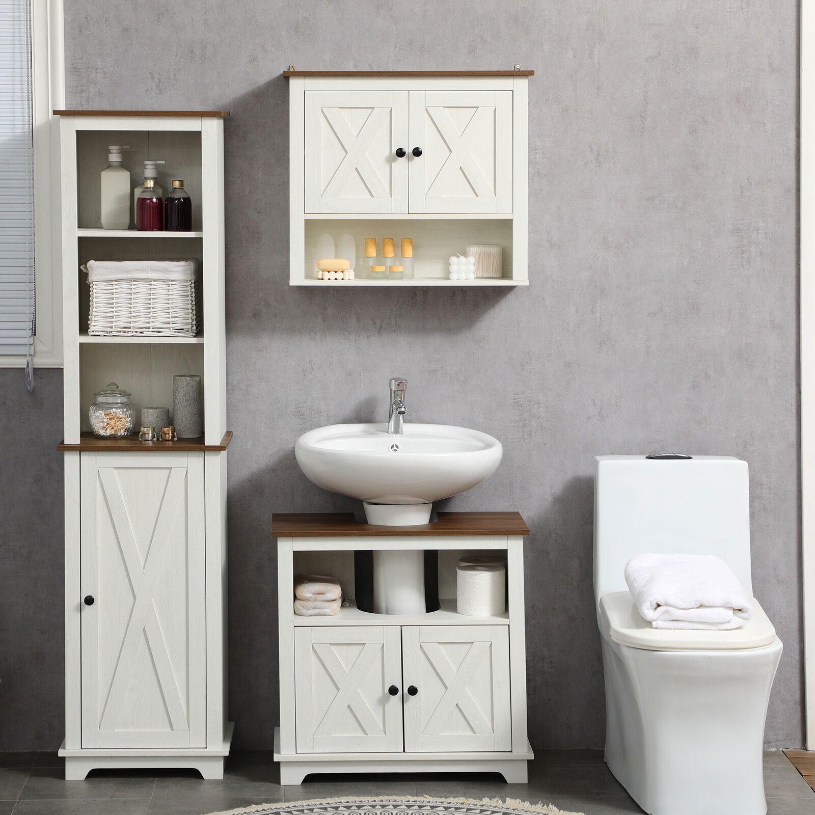 Bathroom Sink Cabinet Pedestal Sink Storage Cabinet with Doors White