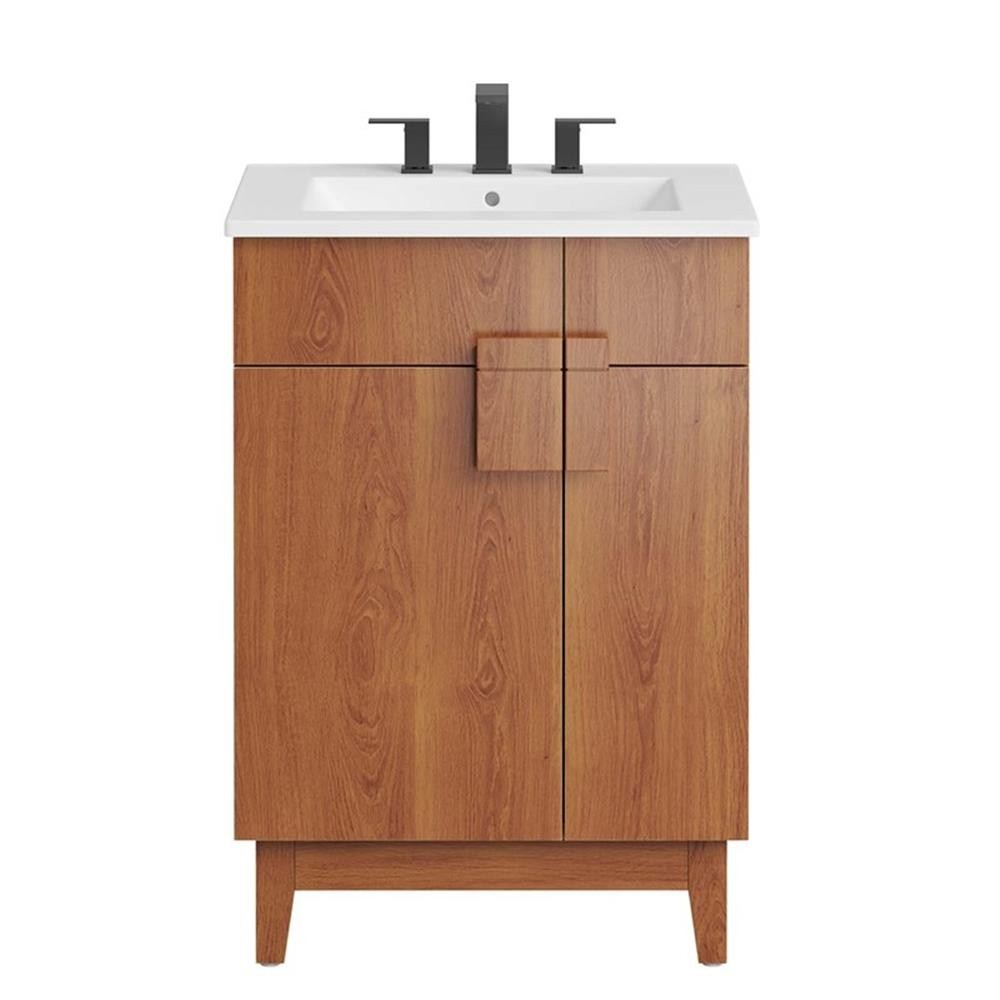 Pemberley Row Wood White/Walnut Bathroom Vanity Rectangular Hinged Doors 23″W…
