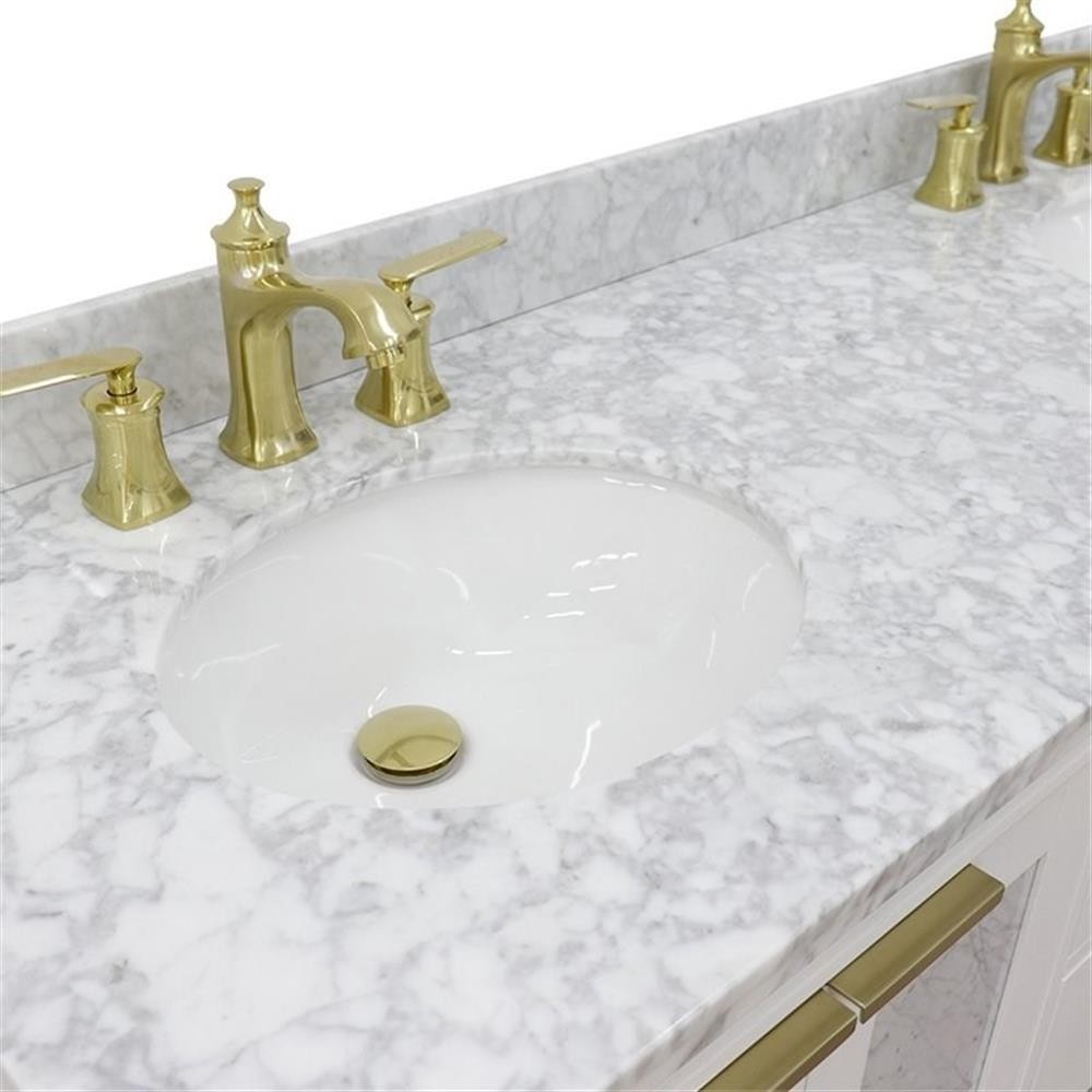 Trento 61″ Double Oval Sink Solid Wood Vanity in White/White Carrara