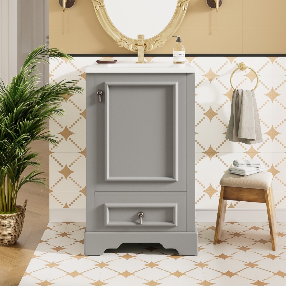 Modern 20″ Bathroom Vanity with Ceramic Sink, Soft Close Door, Adjustable Shelf