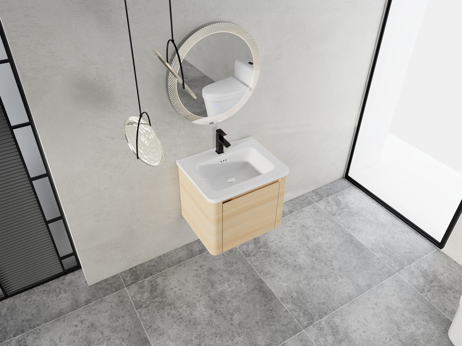 24” Plywood Wall-Mounted Bathroom Vanity Cabinet with White Ceramic Sink +Door