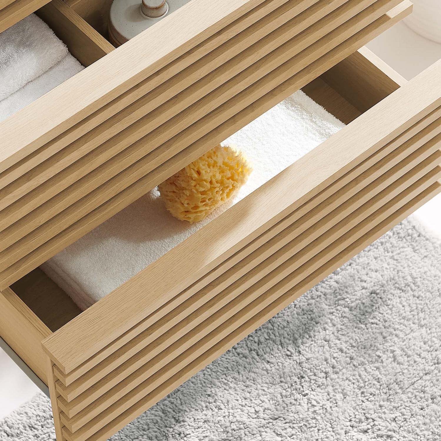 Pemberly Row 23.5″ MDF Wood Wall-Mount Bathroom Vanity Cabinet in Oak