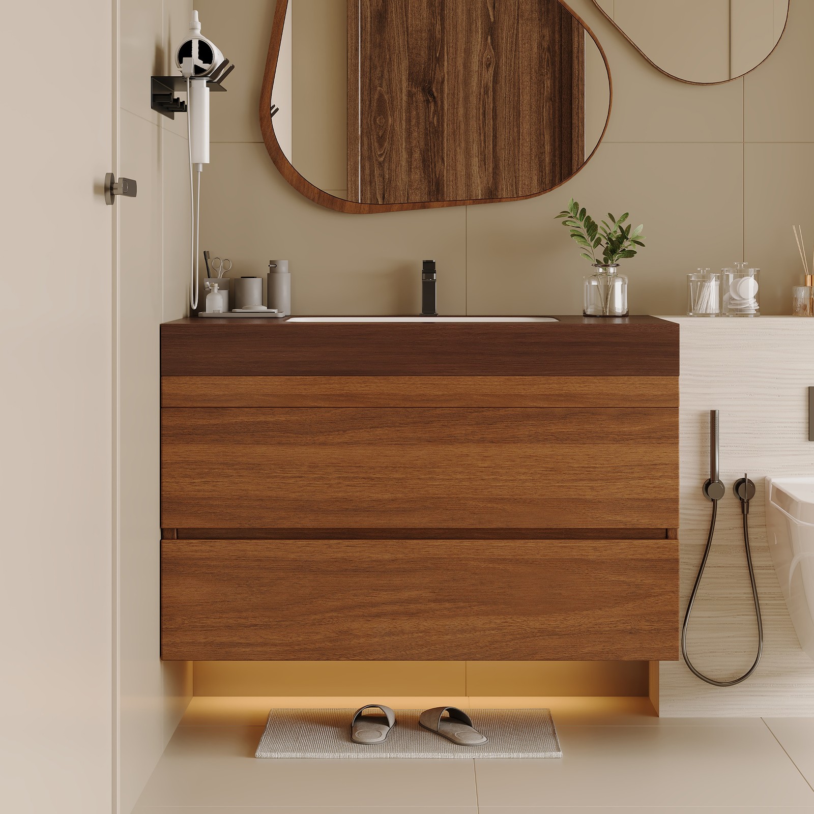 29.9″ Floating Bathroom Vanity with Marble Top and Ceramic Sink